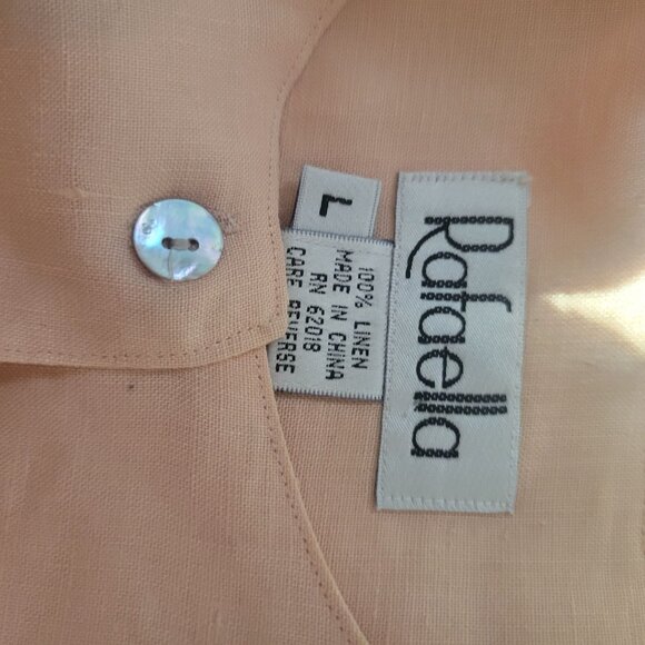 Rafaella Womens Long Sleeve Button-Up Linen Shirt Peach Size L - Picture 3 of 5